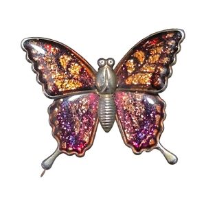 Interpur Enamel Butterfly Brooch Gold Tone Sparkle 1970’s Vintage Taiwan